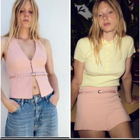 Zara Belted Vest Top & Belted Shorts Set Pink Size M - Picture 1 of 13